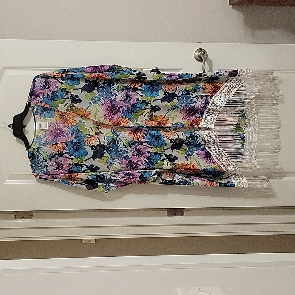 Catalina Women's Bathing Suit Cover 3X/22W-24W MultiColor w/white fringes